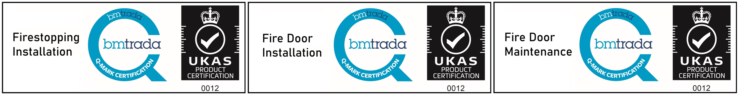 BM TRADA Q-Mark UKAS product certification 0012 — Firestopping Installation, Fire Door Installation and Fire Door Maintenance